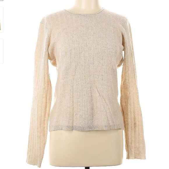 Naadam The Cashmere Ribbed Cropped 100% Cashmere Cream Sweater Large - Picture 2 of 8